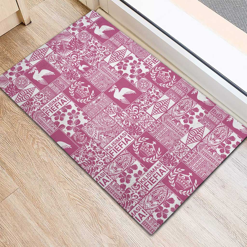 Pink Tonga Kilisimasi Fiefia Rubber Doormat Pacific Patchwork Xmas Vibes - Polynesian Pride