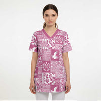 Pink Tonga Kilisimasi Fiefia Scrub Top Pacific Patchwork Xmas Vibes - Polynesian Pride