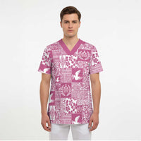 Pink Tonga Kilisimasi Fiefia Scrub Top Pacific Patchwork Xmas Vibes - Polynesian Pride