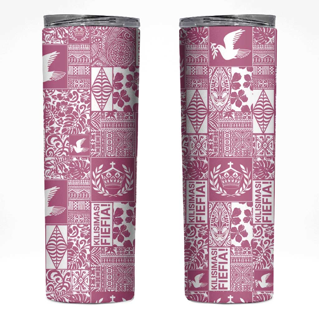 Pink Tonga Kilisimasi Fiefia Skinny Tumbler Pacific Patchwork Xmas Vibes - Polynesian Pride