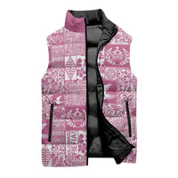 Pink Tonga Kilisimasi Fiefia Sleeveless Puffer Jacket Pacific Patchwork Xmas Vibes - Polynesian Pride