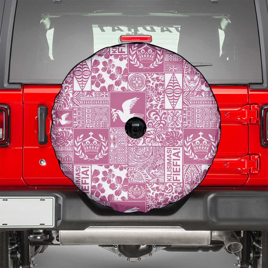 Pink Tonga Kilisimasi Fiefia Spare Tire Cover Pacific Patchwork Xmas Vibes - Polynesian Pride