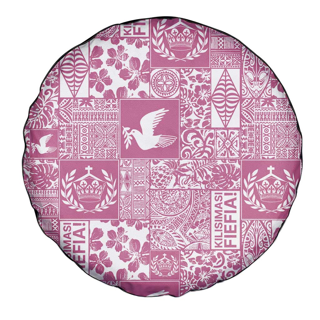 Pink Tonga Kilisimasi Fiefia Spare Tire Cover Pacific Patchwork Xmas Vibes - Polynesian Pride