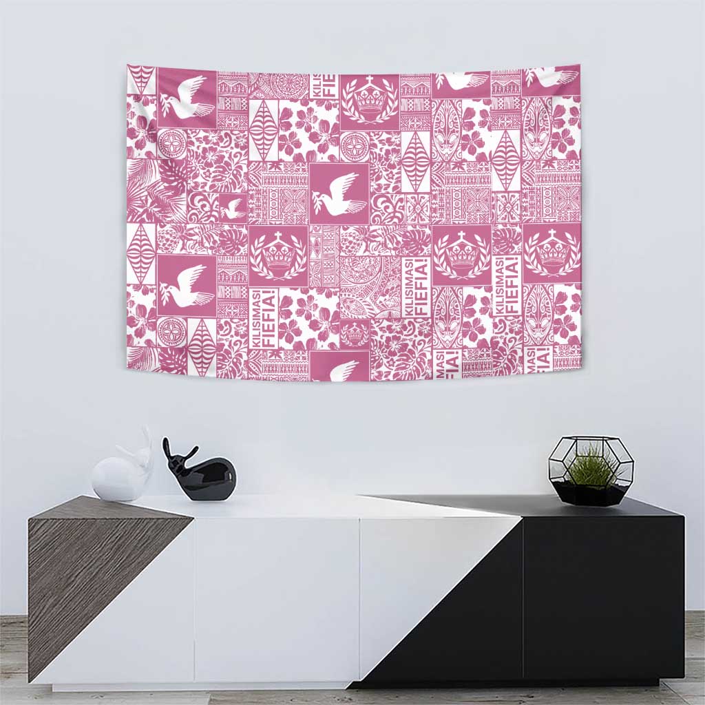 Pink Tonga Kilisimasi Fiefia Tapestry Pacific Patchwork Xmas Vibes - Polynesian Pride