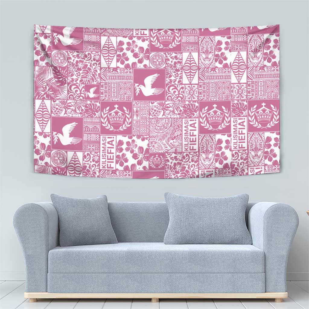 Pink Tonga Kilisimasi Fiefia Tapestry Pacific Patchwork Xmas Vibes - Polynesian Pride