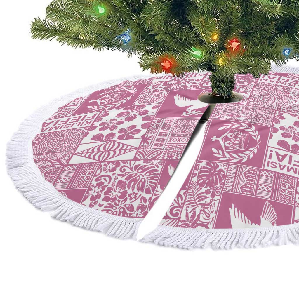 Pink Tonga Kilisimasi Fiefia Tree Skirt Pacific Patchwork Xmas Vibes - Polynesian Pride