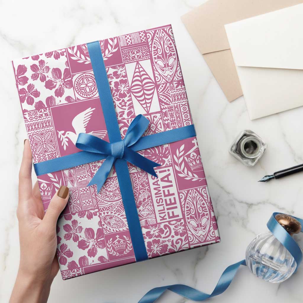 Pink Tonga Kilisimasi Fiefia Wrapping Paper Pacific Patchwork Xmas Vibes - Polynesian Pride