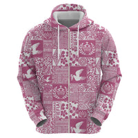 Pink Tonga Kilisimasi Fiefia Zip Hoodie Pacific Patchwork Xmas Vibes - Polynesian Pride