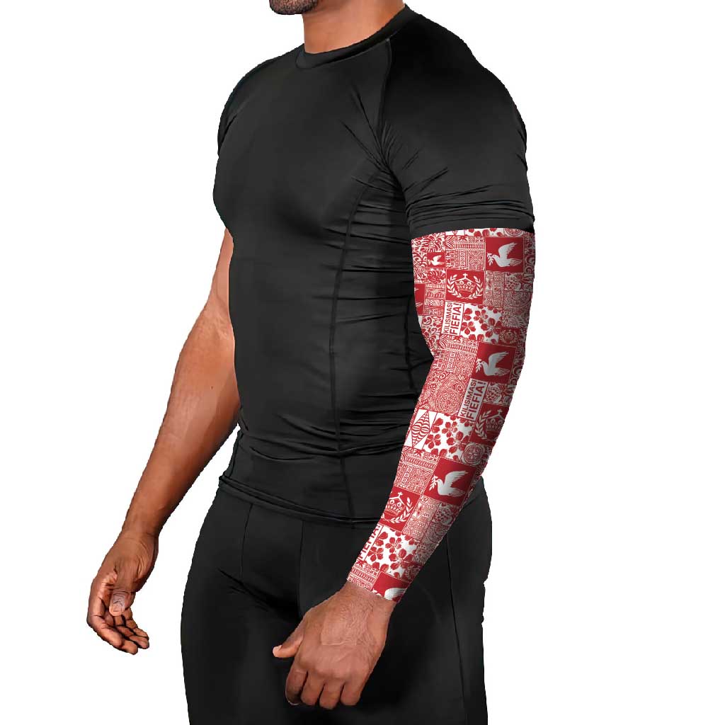 Red Tonga Kilisimasi Fiefia Arm Sleeves Pacific Patchwork Xmas Vibes - Polynesian Pride