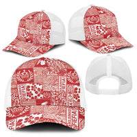 Red Tonga Kilisimasi Fiefia Baseball Net Cap Pacific Patchwork Xmas Vibes - Polynesian Pride