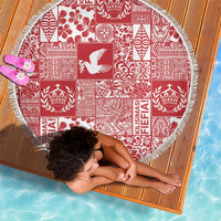 Red Tonga Kilisimasi Fiefia Beach Blanket Pacific Patchwork Xmas Vibes - Polynesian Pride