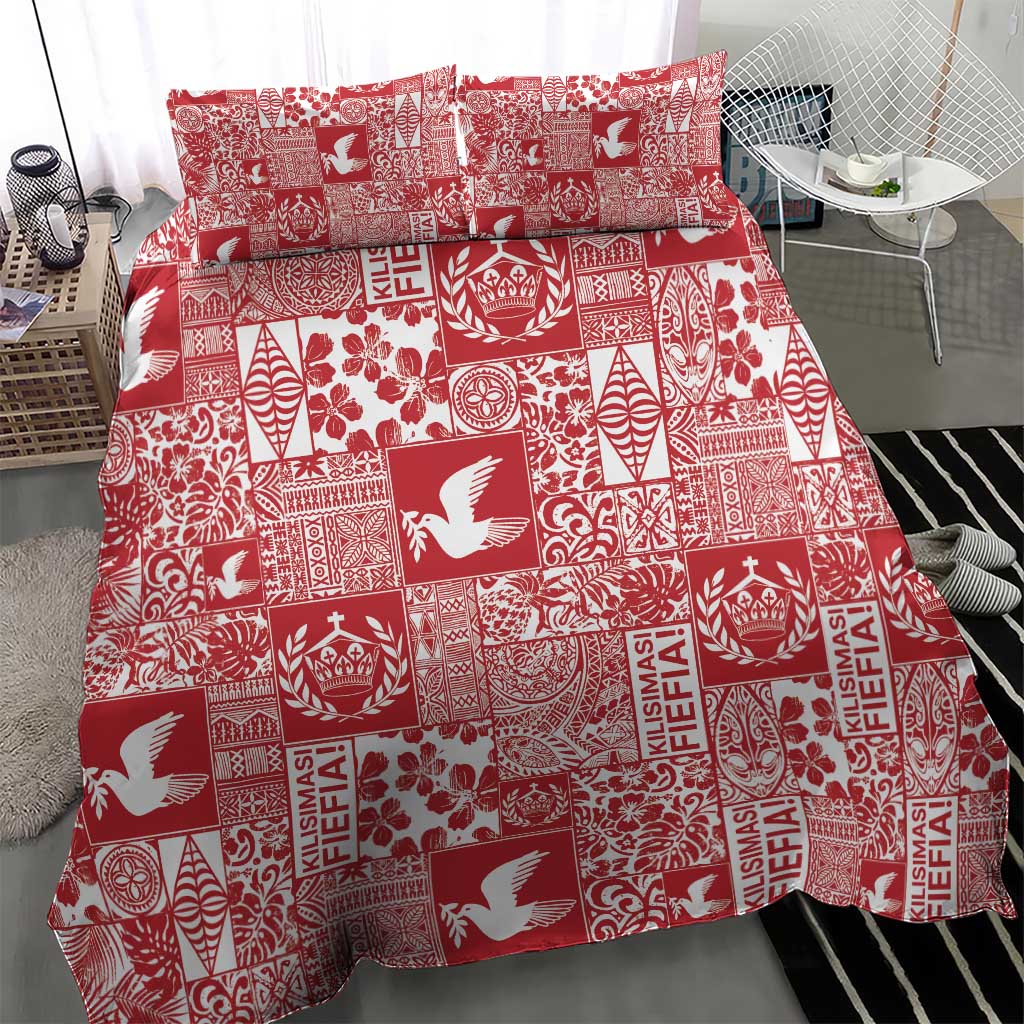 Red Tonga Kilisimasi Fiefia Bedding Set Pacific Patchwork Xmas Vibes - Polynesian Pride