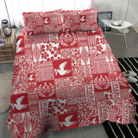 Red Tonga Kilisimasi Fiefia Bedding Set Pacific Patchwork Xmas Vibes - Polynesian Pride