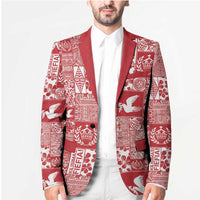 Red Tonga Kilisimasi Fiefia Blazer Pacific Patchwork Xmas Vibes - Polynesian Pride