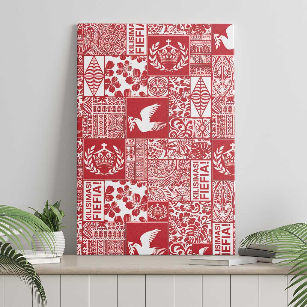 Red Tonga Kilisimasi Fiefia Canvas Wall Art Pacific Patchwork Xmas Vibes - Polynesian Pride