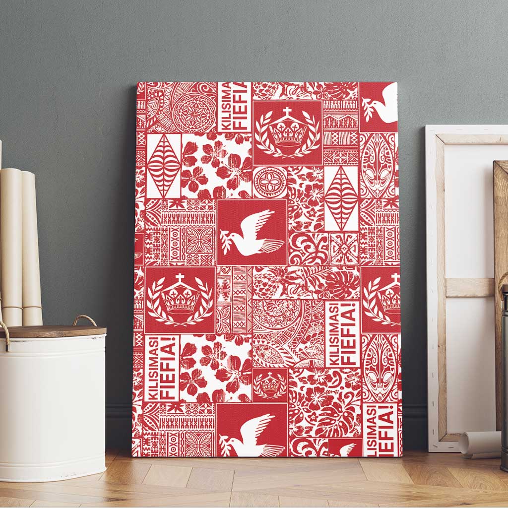 Red Tonga Kilisimasi Fiefia Canvas Wall Art Pacific Patchwork Xmas Vibes - Polynesian Pride