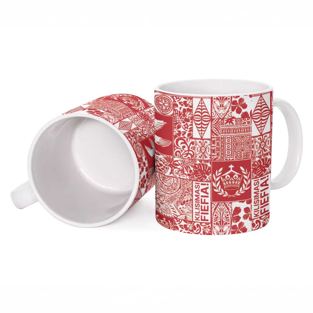 Red Tonga Kilisimasi Fiefia Ceramic Mug Pacific Patchwork Xmas Vibes - Polynesian Pride