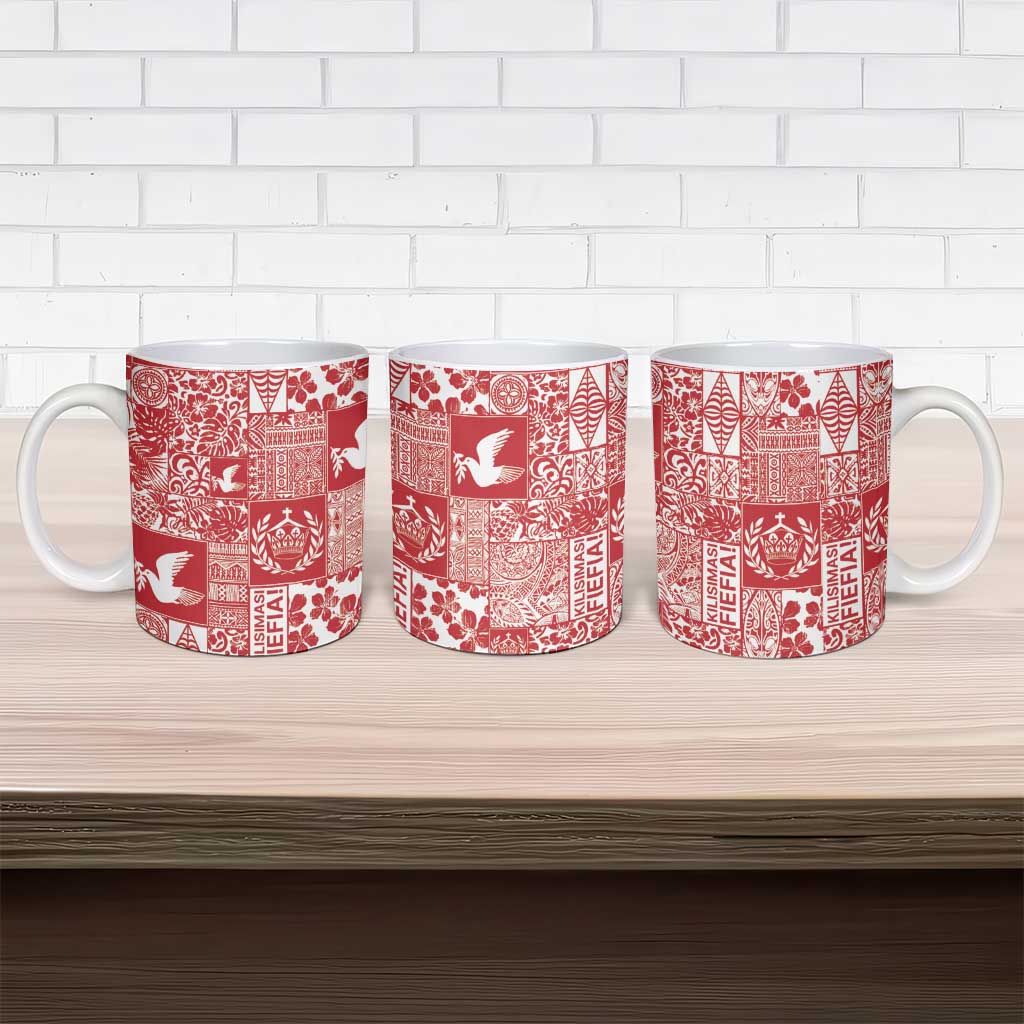 Red Tonga Kilisimasi Fiefia Ceramic Mug Pacific Patchwork Xmas Vibes - Polynesian Pride