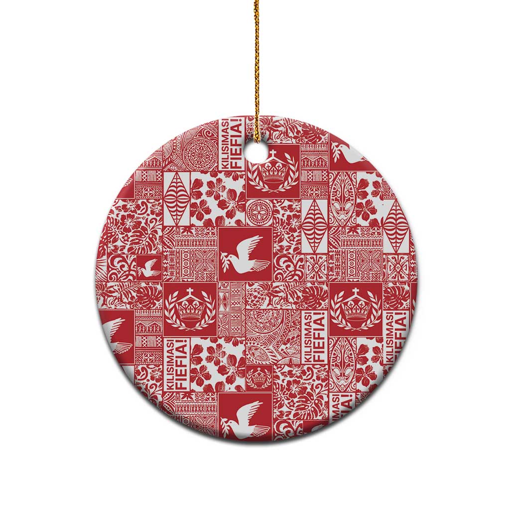 Red Tonga Kilisimasi Fiefia Ceramic Ornament Pacific Patchwork Xmas Vibes - Polynesian Pride