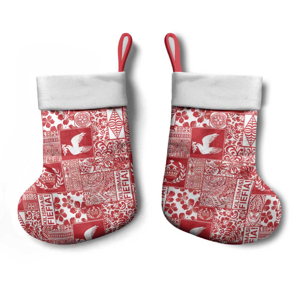 Red Tonga Kilisimasi Fiefia Christmas Stocking Pacific Patchwork Xmas Vibes - Polynesian Pride