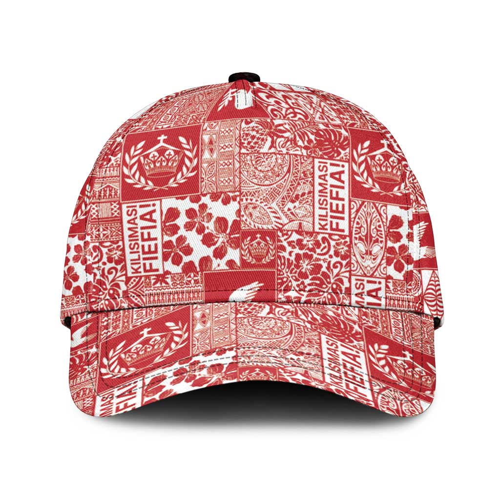Red Tonga Kilisimasi Fiefia Classic Cap Pacific Patchwork Xmas Vibes LT9 Universal Fit Red - Polynesian Pride