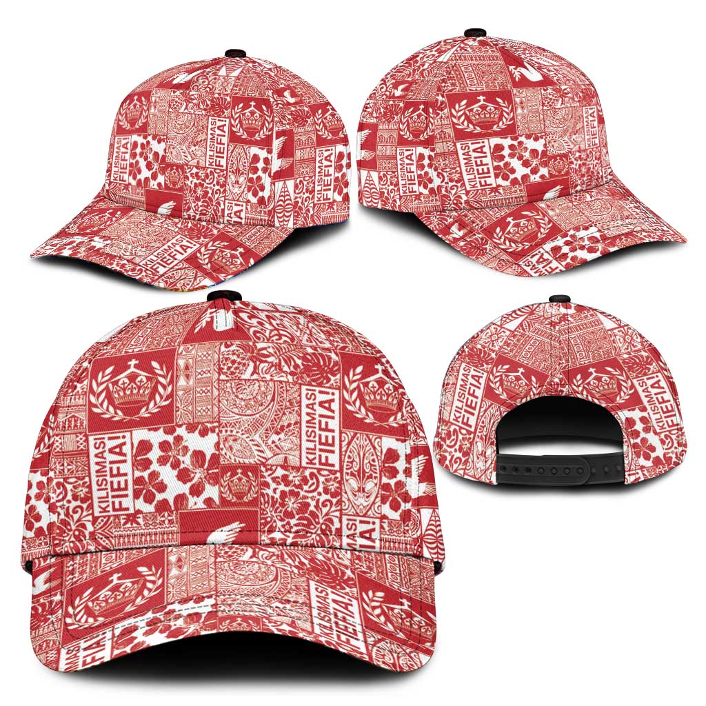Red Tonga Kilisimasi Fiefia Classic Cap Pacific Patchwork Xmas Vibes LT9 - Polynesian Pride