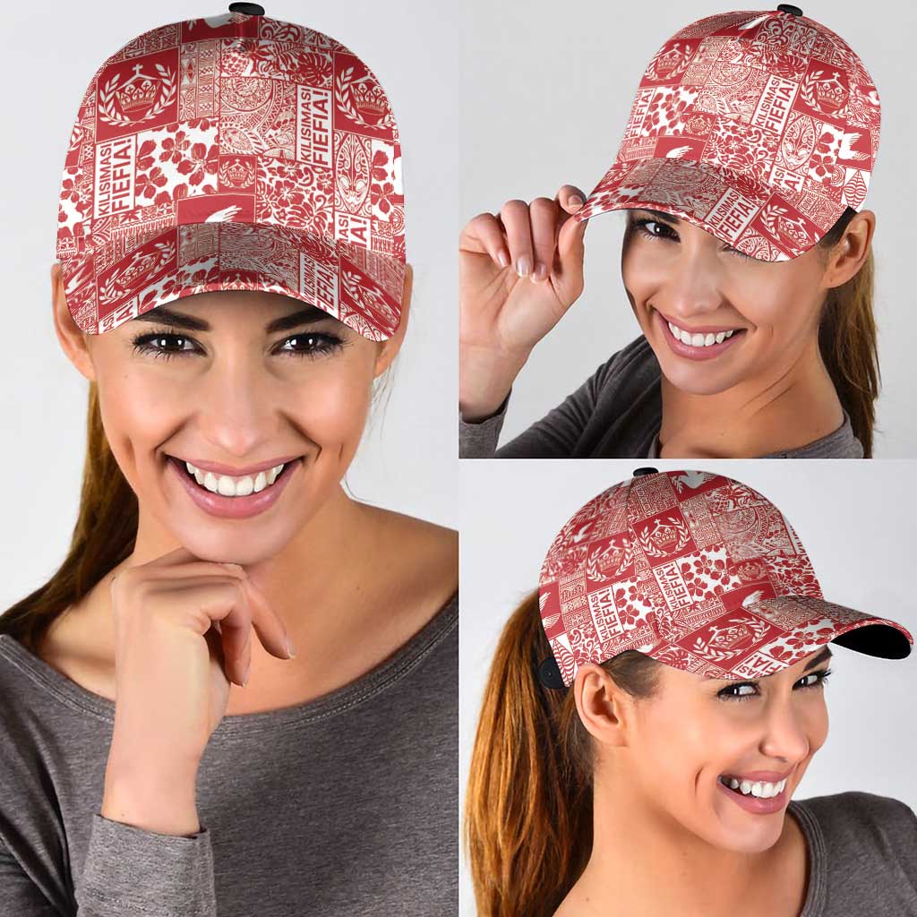Red Tonga Kilisimasi Fiefia Classic Cap Pacific Patchwork Xmas Vibes LT9 - Polynesian Pride