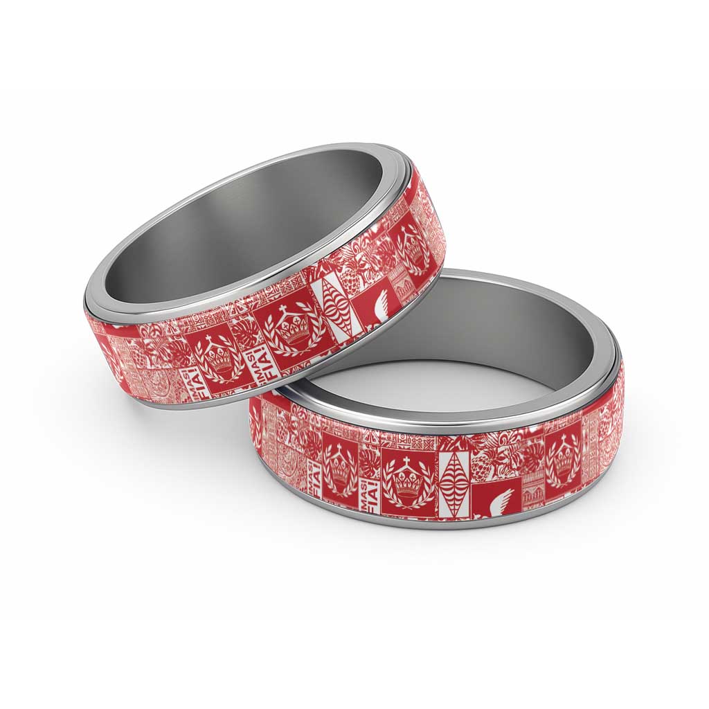 Red Tonga Kilisimasi Fiefia Classic Ring Pacific Patchwork Xmas Vibes - Polynesian Pride