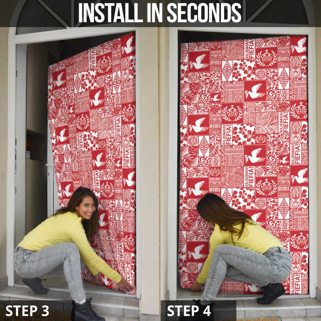 Red Tonga Kilisimasi Fiefia Door Cover Pacific Patchwork Xmas Vibes - Polynesian Pride