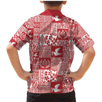 Red Tonga Kilisimasi Fiefia Family Matching Mermaid Dress and Hawaiian Shirt Pacific Patchwork Xmas Vibes - Polynesian Pride