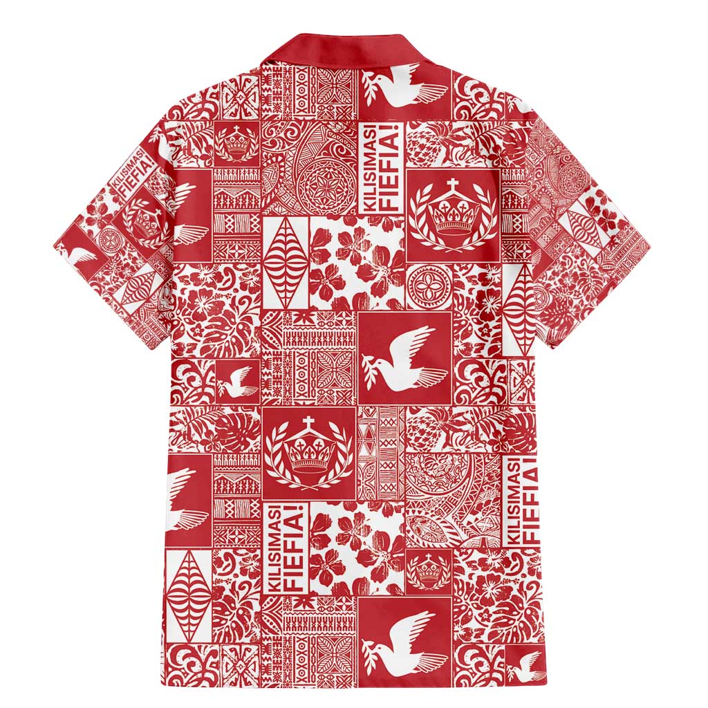 Red Tonga Kilisimasi Fiefia Family Matching Mermaid Dress and Hawaiian Shirt Pacific Patchwork Xmas Vibes - Polynesian Pride