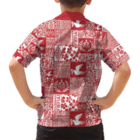 Red Tonga Kilisimasi Fiefia Family Matching Short Sleeve Bodycon Dress and Hawaiian Shirt Pacific Patchwork Xmas Vibes - Polynesian Pride