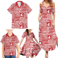 Red Tonga Kilisimasi Fiefia Family Matching Summer Maxi Dress and Hawaiian Shirt Pacific Patchwork Xmas Vibes - Polynesian Pride