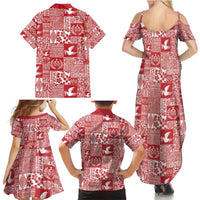Red Tonga Kilisimasi Fiefia Family Matching Summer Maxi Dress and Hawaiian Shirt Pacific Patchwork Xmas Vibes - Polynesian Pride
