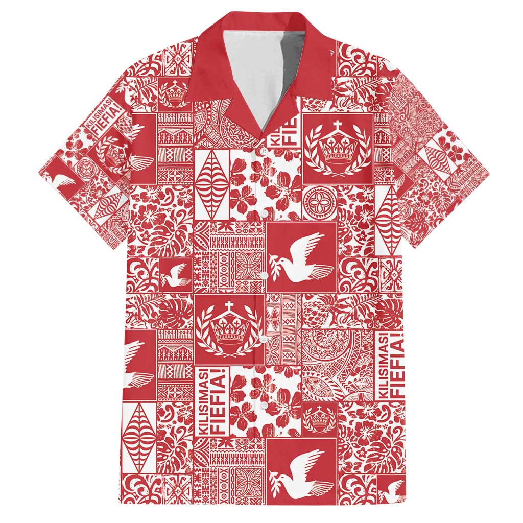 Red Tonga Kilisimasi Fiefia Family Matching Summer Maxi Dress and Hawaiian Shirt Pacific Patchwork Xmas Vibes - Polynesian Pride