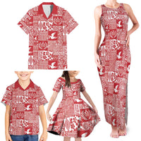 Red Tonga Kilisimasi Fiefia Family Matching Tank Maxi Dress and Hawaiian Shirt Pacific Patchwork Xmas Vibes - Polynesian Pride