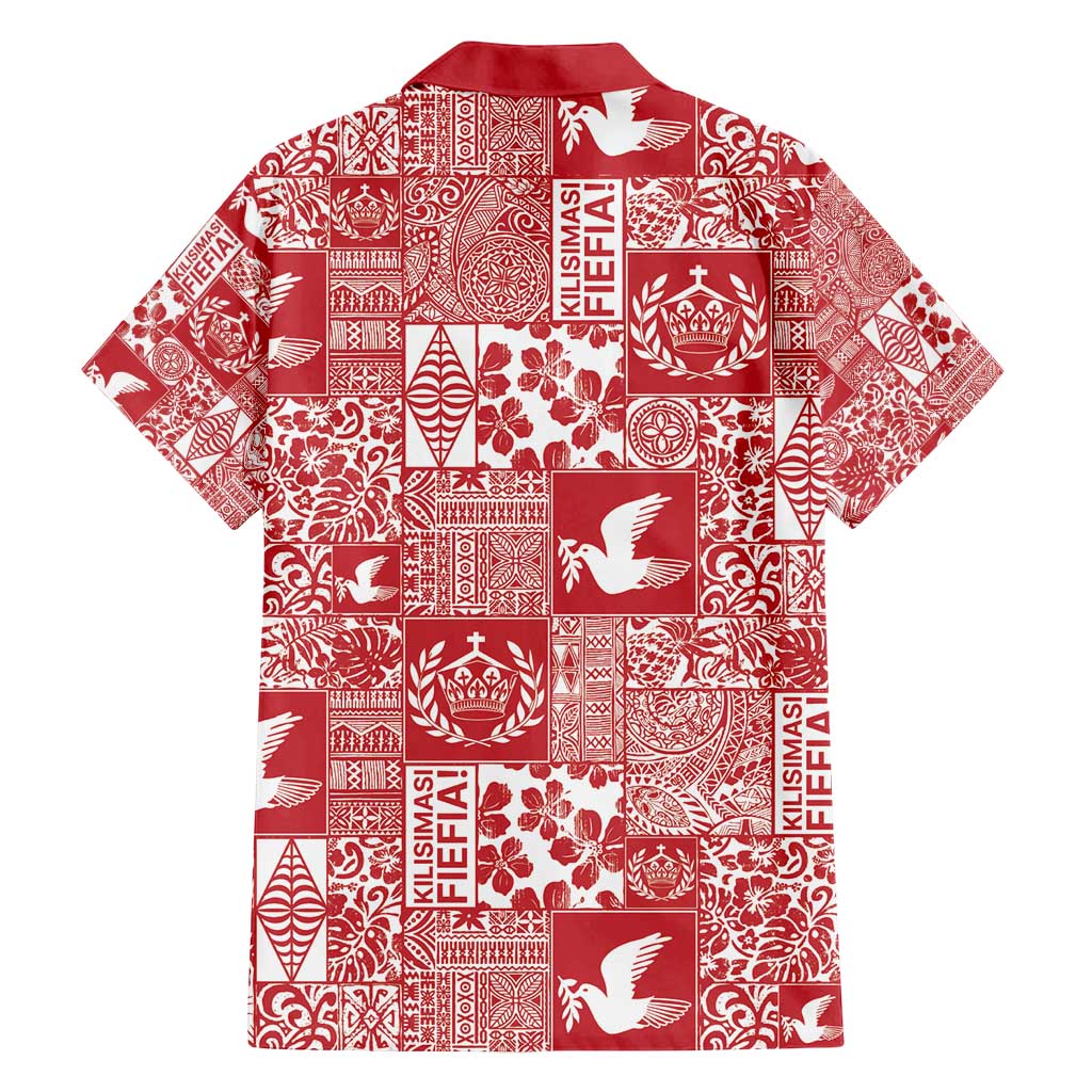 Red Tonga Kilisimasi Fiefia Family Matching Tank Maxi Dress and Hawaiian Shirt Pacific Patchwork Xmas Vibes - Polynesian Pride