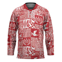 Red Tonga Kilisimasi Fiefia Hockey Jersey Pacific Patchwork Xmas Vibes - Polynesian Pride