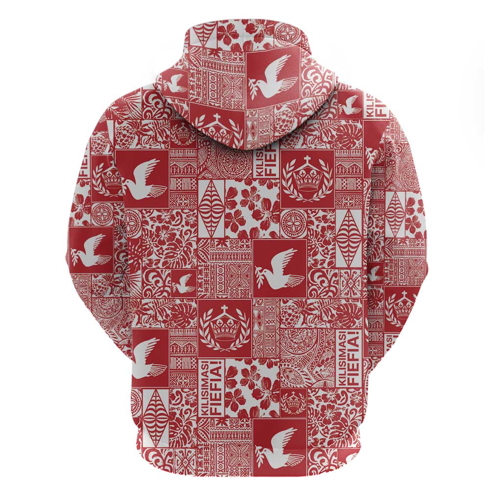 Red Tonga Kilisimasi Fiefia Hoodie Pacific Patchwork Xmas Vibes - Polynesian Pride