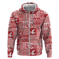 Red Tonga Kilisimasi Fiefia Hoodie Pacific Patchwork Xmas Vibes - Polynesian Pride