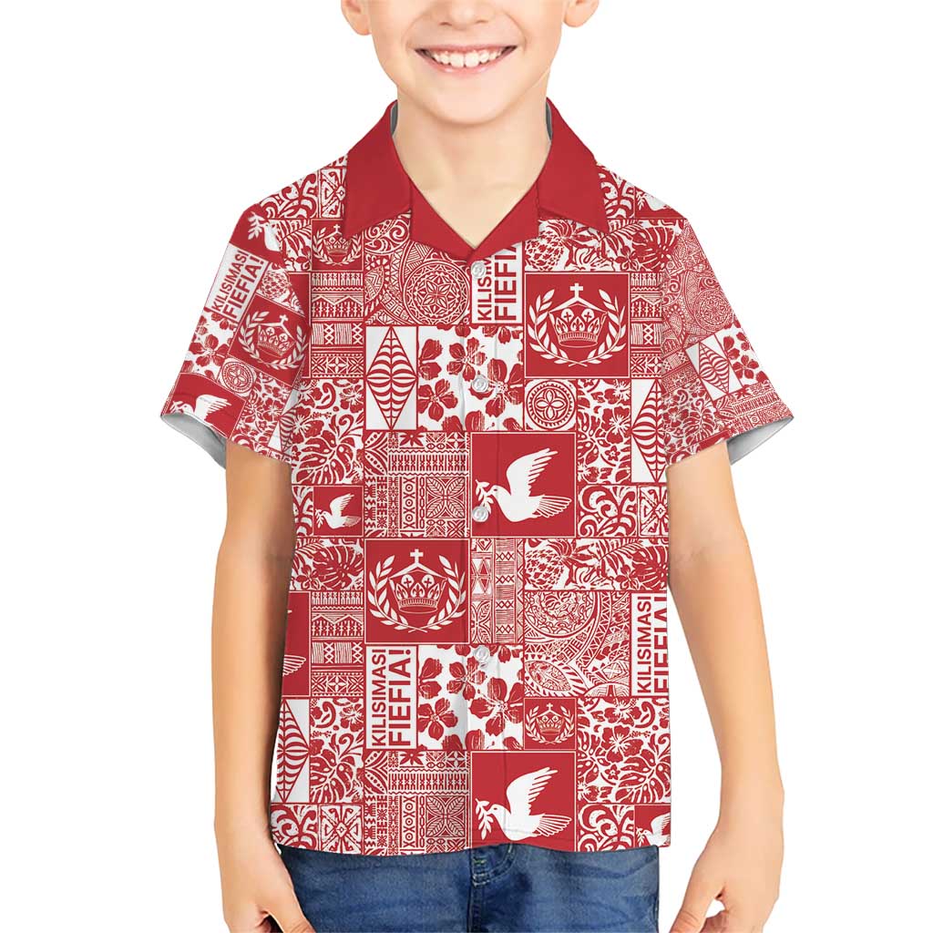 Red Tonga Kilisimasi Fiefia Kid Hawaiian Shirt Pacific Patchwork Xmas Vibes - Polynesian Pride