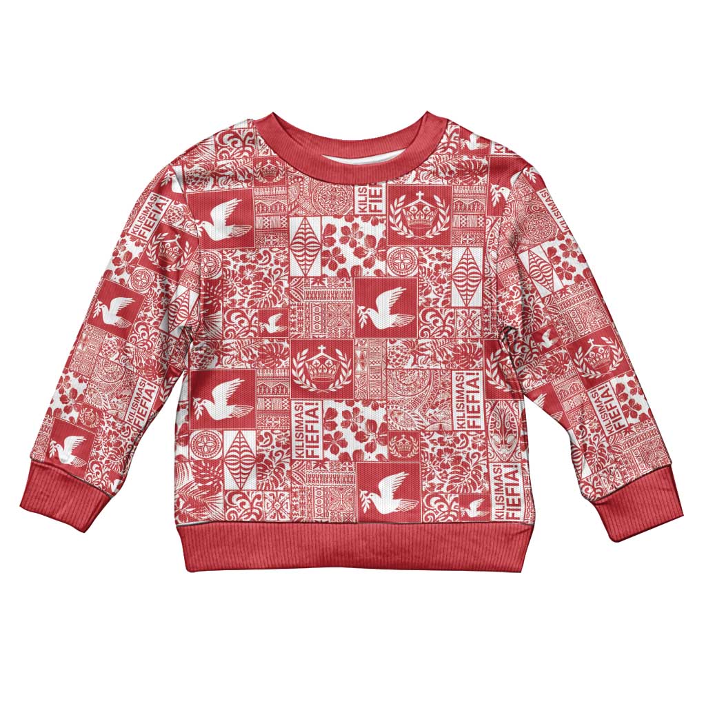 Red Tonga Kilisimasi Fiefia Kid Ugly Christmas Sweater Pacific Patchwork Xmas Vibes - Polynesian Pride