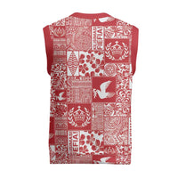 Red Tonga Kilisimasi Fiefia Christmas Knitted V-Neck Vest Pacific Patchwork Xmas Vibes - Polynesian Pride