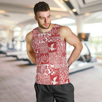 Red Tonga Kilisimasi Fiefia Men Tank Top Pacific Patchwork Xmas Vibes - Polynesian Pride