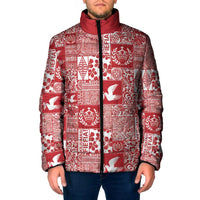 Red Tonga Kilisimasi Fiefia Padded Jacket Pacific Patchwork Xmas Vibes - Polynesian Pride
