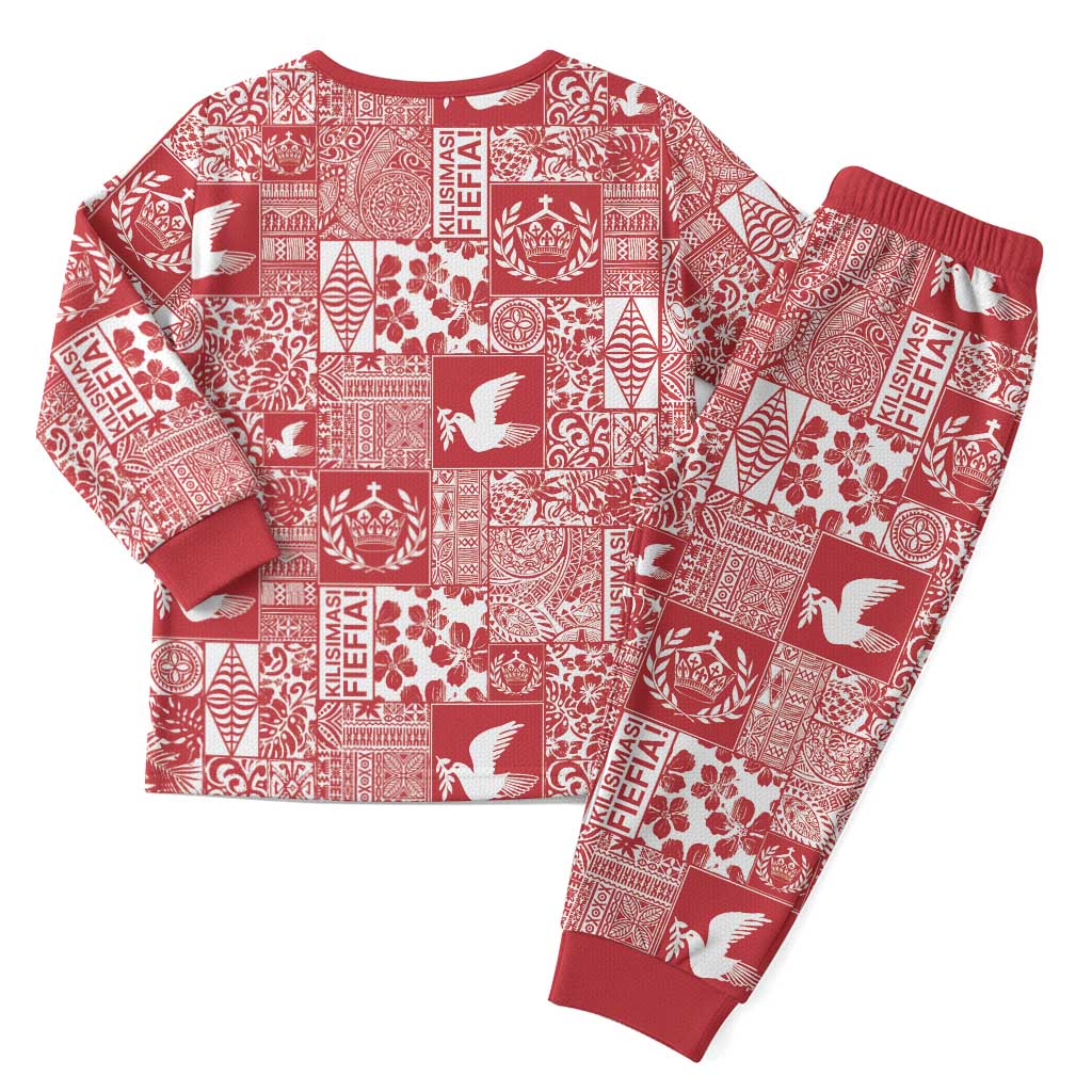 Red Tonga Kilisimasi Fiefia Christmas Pajama Set Pacific Patchwork Xmas Vibes - Polynesian Pride