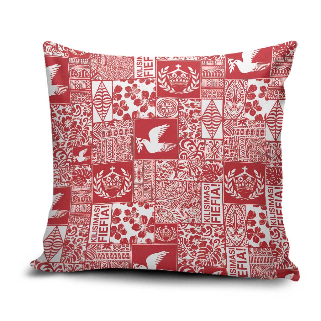 Red Tonga Kilisimasi Fiefia Pillow Cover Pacific Patchwork Xmas Vibes - Polynesian Pride