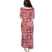 Red Tonga Kilisimasi Fiefia Puletasi Pacific Patchwork Xmas Vibes - Polynesian Pride