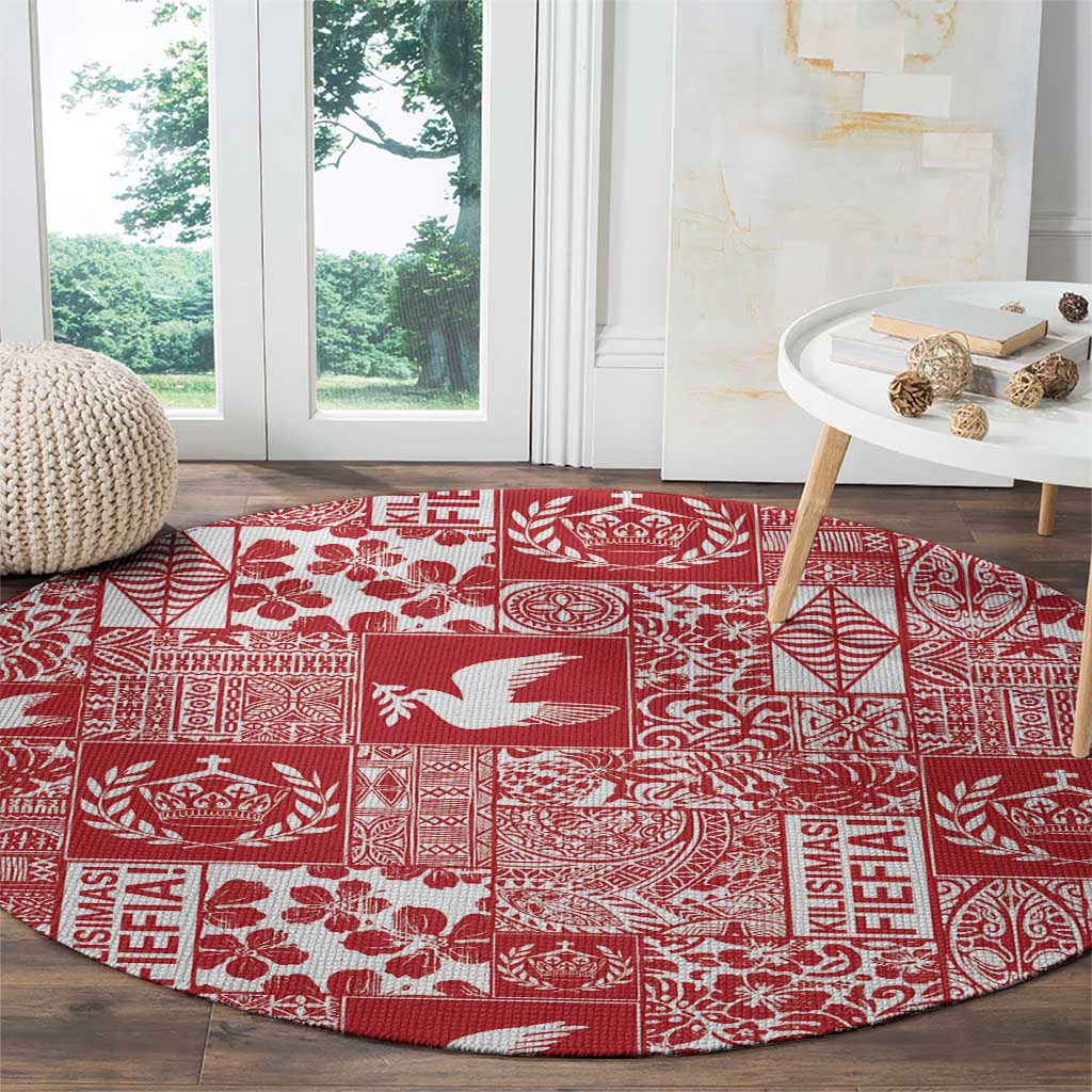 Red Tonga Kilisimasi Fiefia Round Carpet Pacific Patchwork Xmas Vibes - Polynesian Pride