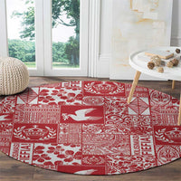 Red Tonga Kilisimasi Fiefia Round Carpet Pacific Patchwork Xmas Vibes - Polynesian Pride